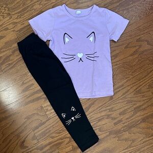 Purple and Black Cat Print Kids Outfit